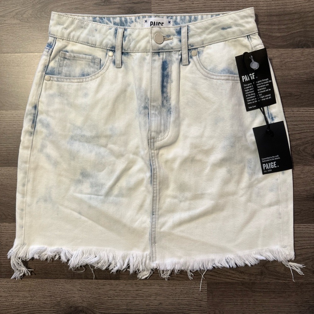 PAIGE Jamine Misty Cloud Raw-Cut Hem Denim Skirt Acid Wash Size 27